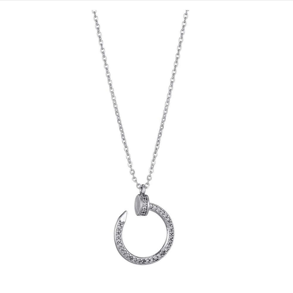 Curved CZ Nail Ring Necklace